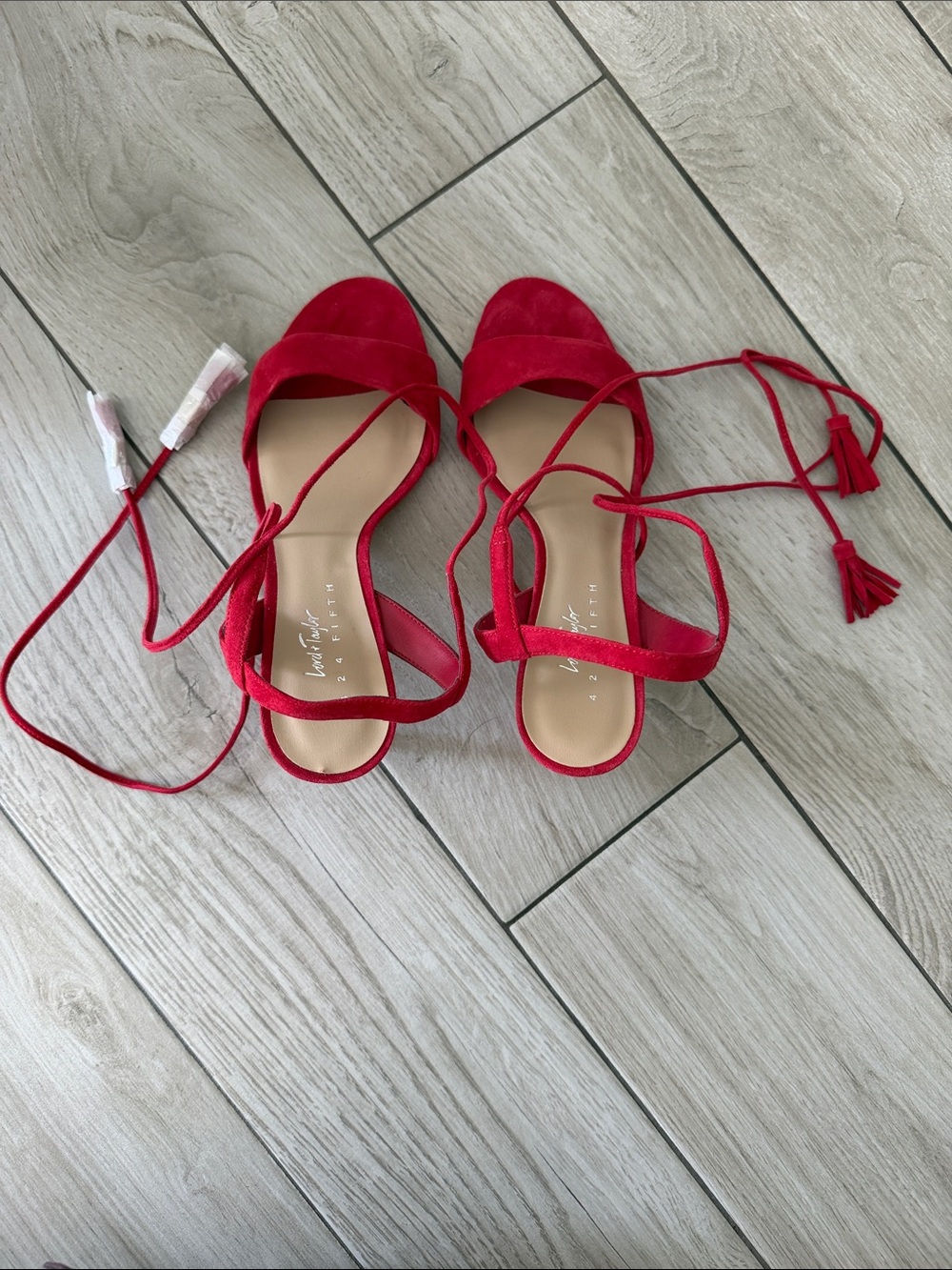 Lord & Taylor Red Suede Lace-Up Block Heel Sandals